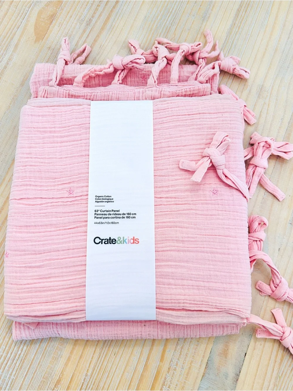 (2) NWT Crate&Kids Aldrin Organic Cotton Star Sheer Curtain Panel - Pink